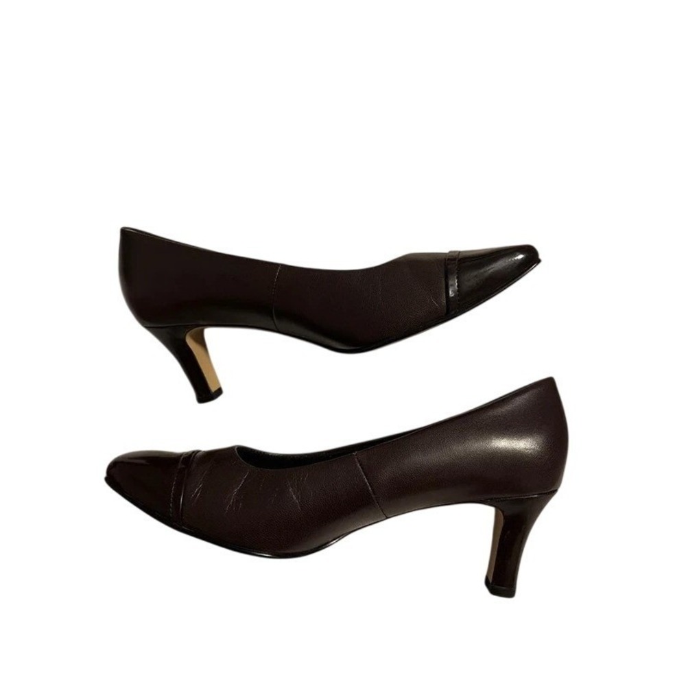 Ros Hommerson Pumps Cap Toe Dark Brown Leather Kitten Heel 9.5W